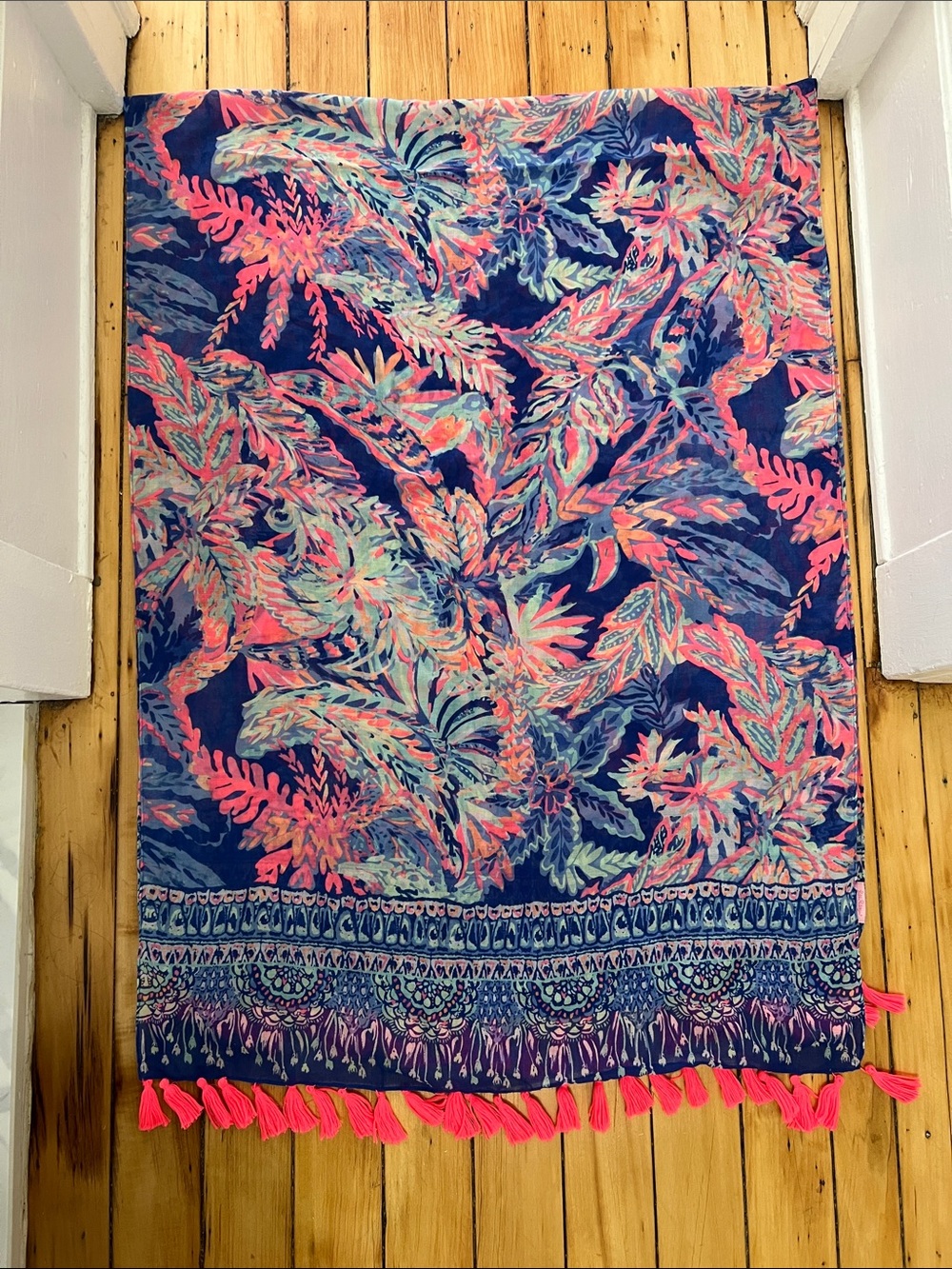 Lilly Pulitzer Tassel Scarf with Pink Coral Print